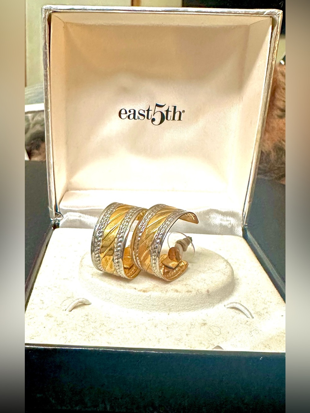 East 5th Two-Tone Gold and Silver Braided Hoop Earrings